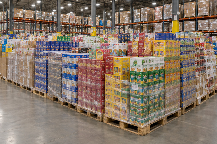 Truckload of case-packed grocery goods